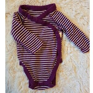 Moon and Back by Hanna Andersson 0-3 Maroon striped layette kimono bodysuit